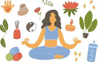 Collection of hand drawn yoga stickers vector