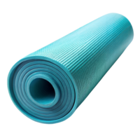 Rolled turquoise yoga mat isolated on transparent background png