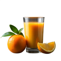 A glass of orange juice next to a fresh orange slice on a table png