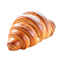 fermer de une floconneux, brun doré croissant saupoudré avec sucre png