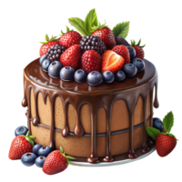 A cake covered in chocolate icing and topped with fresh berries png