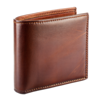ein braun Leder Brieftasche platziert auf ein einfach Weiß Hintergrund png