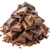 A pile of chocolate pieces with one showing a distinct bite mark, indicating consumption png