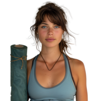 jung weiblich Athlet mit Yoga Matte bereit zum Fitness png