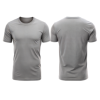 Plain gray t-shirt displayed from both front and back perspectives png