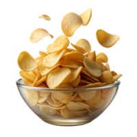 knapperig aardappel chips morsen in de lucht in een kom png