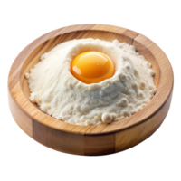 A raw egg yolk nests in frothy whites on wood png
