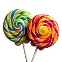 Colorful swirled lollipops with a vibrant, glossy finish png