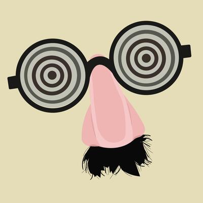 fake glasses, nose and mustache beige background, with retro effect