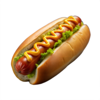 Delicious hot dog with lettuce and mustard on bun png