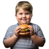 Young boy smiling with a big tasty burger in his hands png