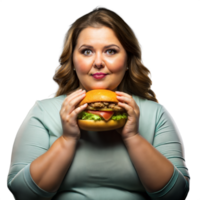 mulher desfrutando uma delicioso hamburguer com antecipação png