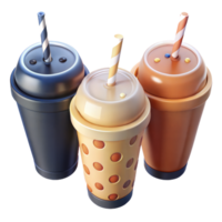 Three insulated tumblers in varied colors, each with a straw png