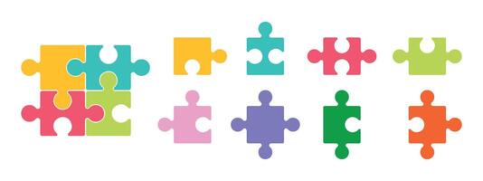 rompecabezas pedazo icono. juego modelo en azul, rojo, naranja, púrpura, verde, amarillo. rompecabezas ajuste modelo. un símbolo de autismo. ilustración en un blanco antecedentes. vector