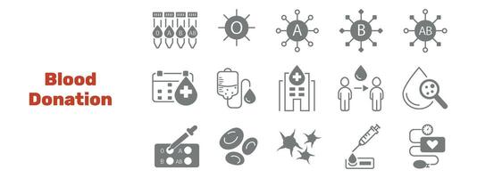 Blood donate silhouette icons set. Cell, anemia, hematology, cancer, vessel, medical illustration. vector