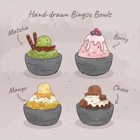 mano dibujado bingsu bochas vector