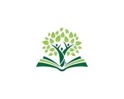 Green tree and book logo design template concept vector