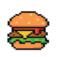 Pixel hamburger icon, 8Bit burger. Pixelated pop burger food. Fast food burger pixelated for the pixel art game and icon for website. Old school retro. vector