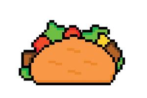 Pixel taco icon, 8Bit taco. Pixel Art. Mexican taco food icon pixelated for the pixel art game and icon for website and game. Old school retro vector