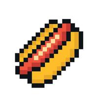 Pixel hot dog icon, 8Bit hot dog. Pixelated pop hot dog food. 8 bit sprite. Game development, mobile app. Isolated illustration vector