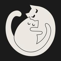 Minimalist black and white illustration of two cats forming a yin-yang symbol vector