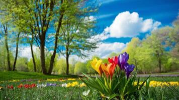 spring landscape with flowers, photo