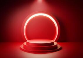 Red podium on a red background Limbo red color Background with 3d circle podium studio shot template mockup design photo