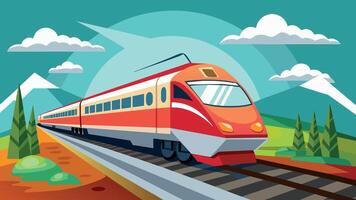 High-speed train on rails vector