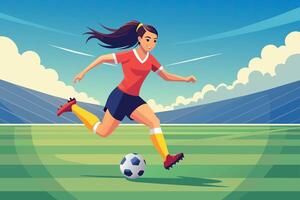 woman plays ball on a football field- vector