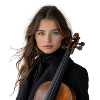 Jeune femelle violoniste posant avec sa instrument png