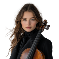 joven hembra violinista posando con su instrumento png