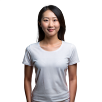 Confident young Asian woman posing in a casual t-shirt png