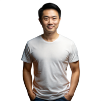 sur de soi asiatique homme dans décontractée blanc T-shirt et jeans png