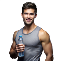 Handsome young man holding a water bottle on a transparent background png