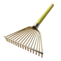 Metal garden rake with wooden handle isolated on transparency png