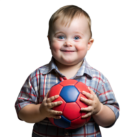 Happy toddler boy holding a colorful soccer ball png