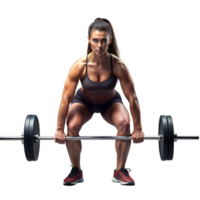 Female athlete lifting heavy weights in a gym setting png