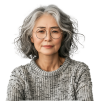 portrait de une serein mature asiatique femme avec des lunettes png