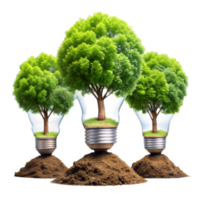 Eco-friendly energy concept with trees growing in light bulbs png