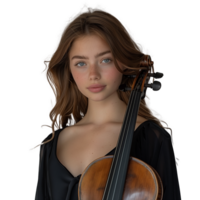 Young female violinist posing with instrument over shoulder png