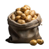 Frais patates débordé de une toile de jute sac png