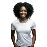 sonriente joven africano mujer en un casual blanco camiseta png