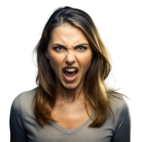 en colère Jeune femme en hurlant avec une frustré expression png