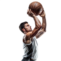 Athletic male basketball player shooting on a translucent background png