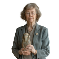 Elderly woman holding an Egyptian artifact png