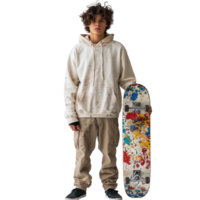 joven skater con un vistoso patineta posando png