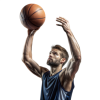 enfocado masculino baloncesto jugador disparo pelota en claro antecedentes png