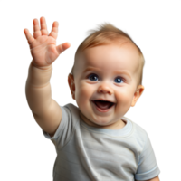 heiter Baby winken mit ein hell Lächeln auf transparent Hintergrund png