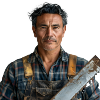 Mature carpenter with tool on transparent background png