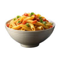 Delicious pasta penne with tomato sauce and herbs in a bowl png